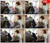 VB00664胖女人在享受的弹钢琴的缓慢旋转摄影高清实拍视频素材
