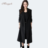 蒙格勒2015秋冬新款女装长袖系带羊毛大衣毛呢外套女中长款呢大衣
