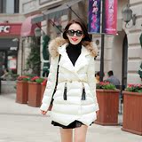 时尚2015冬装新款品牌女装韩版修身气质中长款带毛领连帽加厚棉衣