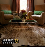【现货】天然黄底黑虎纹牛皮草100%真皮地毯美式家装风格顺丰包邮