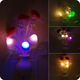 创意田园蘑菇花朵节能LED光控七彩小夜灯 插电床头感应灯卧室壁