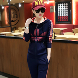 韩版休闲运动服套装薄时尚运动套装女春秋2016夏季两件套连帽卫衣