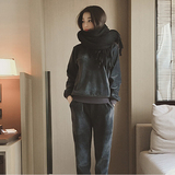 2015冬季女装韩版新款金丝绒加厚加绒纯色卫衣套装休闲两件套女潮