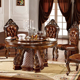 高档大理石欧美式实木欧式实木餐桌自动转盘餐桌餐椅组合金丝柚木