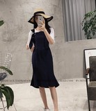 夏季新款2016韩版吊带高腰连衣裙小宽松简约的鱼尾背带裙 女潮