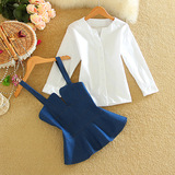 女士韩版休闲时尚长袖纯棉衬衫性感可爱修身显瘦吊带两件套装春装