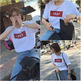 百搭短款2016韩版宽松字母数字夏季短袖白色t恤女休闲女装新款潮