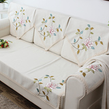 高档刺绣田园防滑沙发垫布艺坐垫欧式亚麻美式四季通用沙发巾定做