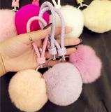 手工DIY优质獭兔毛毛球钥匙扣编织绳毛绒球汽车钥匙扣挂件