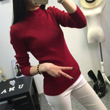 2015韩版女针织打底衫套头常规通勤半高领长袖修身丝光棉羊毛衣潮