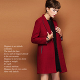 欧洲站2014秋冬新款女装欧美酒红色羊毛呢外套女呢子大衣GGP611