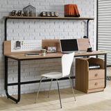 双人长电脑桌台式家用儿童简易书桌子带书架组合桌现代简约办公桌