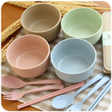 默默爱日式可爱小麦甜品米饭碗面碗儿童汤碗家用创意碗筷餐具套装