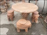 特价包邮晚霞红象墩石桌石凳户外园林庭院石桌椅仿古石雕桌凳ZD06