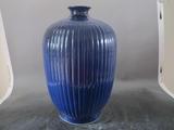 明代极品单色釉古瓷器收藏 明代祭蓝釉瓜楞出筋梅瓶摆件 保真包老