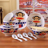 韩式碗盘套装韩式卡通陶瓷汤碗餐具套装大嘴猴陶瓷碗微波炉专用