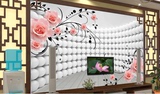 订制打折3d大型墙纸壁纸壁画电视背景墙无缝卧室白色软包粉红玫瑰