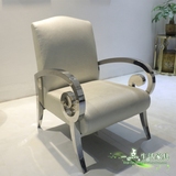 不锈钢休闲椅圆扶手沙发椅现代简约皮革金属椅酒店大堂椅工程家具