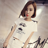韩国夏季可爱宽松时尚舞蹈短款高腰露脐短袖T恤学生运动女装上衣