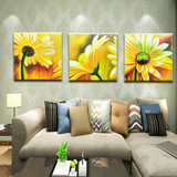 客厅装饰画现代简约无框三联画餐厅挂画沙发背景墙画向日葵手绘画