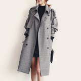 包邮韩国2015新款秋装韩版双排扣中长款大衣大码风衣外套 女新品
