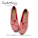 jm快乐玛丽2016夏季新款韩版条纹坡跟内增高懒人帆布鞋女鞋85001W