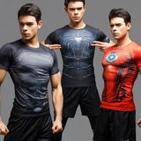 漫威超级英雄蜘蛛蝙蝠侠美国队长超人紧身衣 男士运动修身短袖T恤