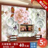 高清手绘抽象牡丹3D圆圈墙纸大型无缝壁画定制客厅沙发背景电视墙