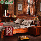 雕花实木床1.8米2双人床榆木结婚床中式板面大床仿古红木家具1.5