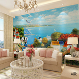 塞拉维地中海风格油画墙纸壁画欧式客厅沙发电视背景墙壁纸壁画布