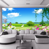 大型壁画 现代田园风景客厅电视卧室温馨背景墙纸壁纸蓝天草地