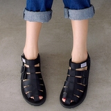 复古韩国版夏季新款潮包头女凉鞋平跟原宿平底沙滩鞋学生罗马夏天