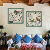 法式乡村复古铁艺彩色立体小鸟壁挂 家居装饰壁饰挂饰墙饰木框画