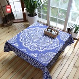 新古典国韵青花餐桌布 中式棉麻布艺民族风茶几盖布方形加厚台布