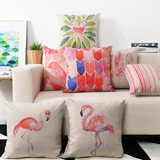 粉色水彩火烈鸟北欧宜家创意沙发抱枕棉麻文艺汽车护腰靠枕靠垫套