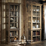 出口新款做旧原木餐边柜欧洲法式乡村美式书柜实木单门柜展示酒柜
