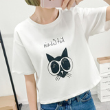 韩国卡通短袖T恤女2016夏装新款纯色字母印花宽松大码体恤上衣潮