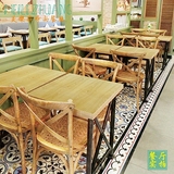 复古 咖啡厅餐桌椅组合 美式乡村  西餐厅 法式橡实木叉背桌椅