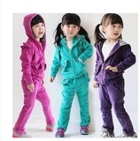 女童2015春秋装新款韩版女童天鹅绒套装儿童运动休闲木耳边套装