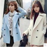 2015秋冬装新款韩版时尚女装 百搭修身中长款毛呢外套 呢子大衣女