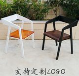简约现代美式铁艺实木宜家用餐椅皮革靠背餐厅新中式个性休闲椅子