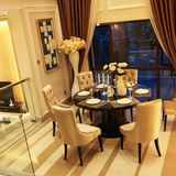 欧式圆餐桌椅组合美式实木圆形餐桌新古典餐桌样板房售楼处定制