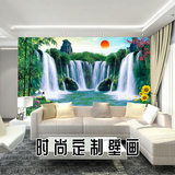 定制中式瀑布仙鹤壁纸环保客厅卧室竹子电视背景墙画旅馆客房墙纸