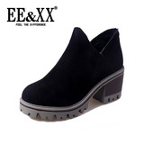 EEXX16春季新款休闲鞋圆头深口鞋高跟粗跟防水台绒面女单鞋潮4373