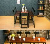 美式loft复古实木餐桌铁艺高脚凳吧台椅咖啡桌椅长条桌落地窗墙桌