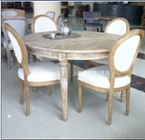 特价美式乡村实木圆桌复古做旧餐桌开放油漆风化擦白圆餐桌可定做