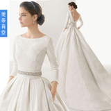 欧式定制可拆卸拖尾新娘结婚婚纱礼服裙显瘦2016冬季新款长袖蕾丝