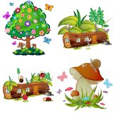 唯美高清儿童卡通梦幻森林植物动物房子剪贴画 AI矢量设计素材