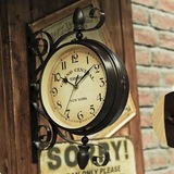 美式乡村欧式复古怀旧咖啡馆服装店铺墙面壁挂装饰铁艺双面挂钟表