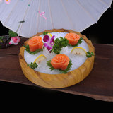 仿木纹刺身盘冰盘圆盘寿司盆料理盘寿司碟密胺盘子亚克力日式餐具